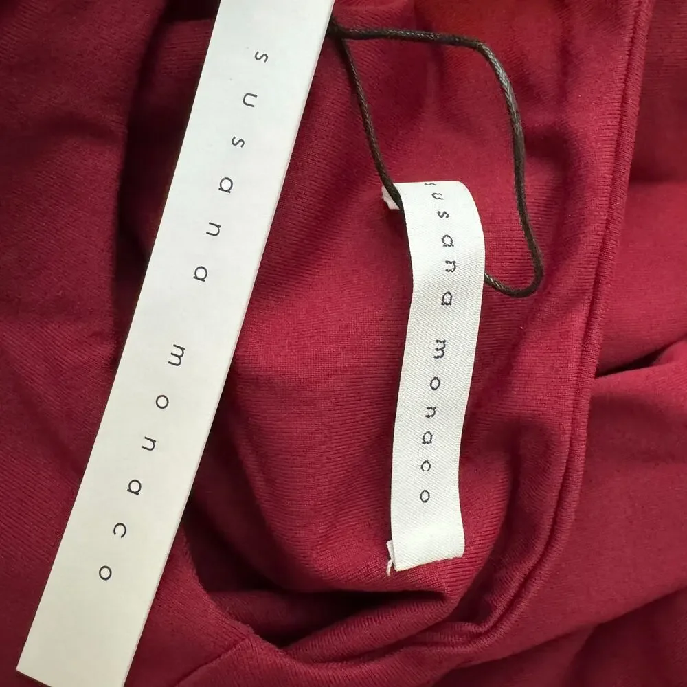 Susana Monaco Long Sleeve Crewneck Crop Top in Beaujolais NWT Size XL
